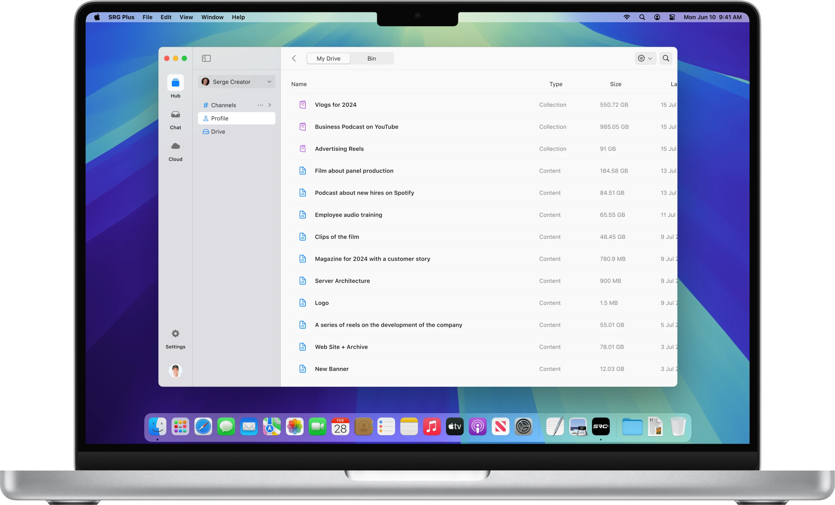 SRG+ Cloud Drive file management interface on a MacBook
