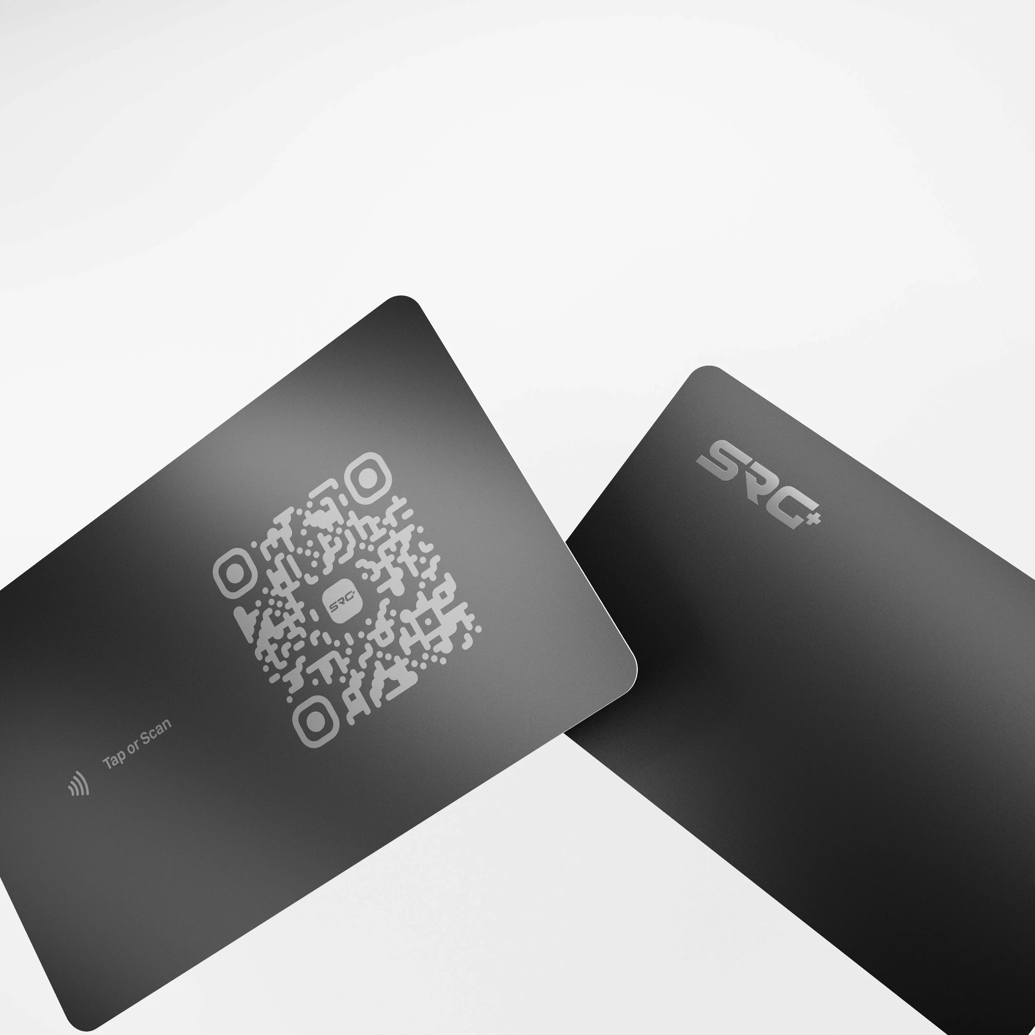 Two SRG+ CARDs: the front with the SRG+ logo and the back with its QR code