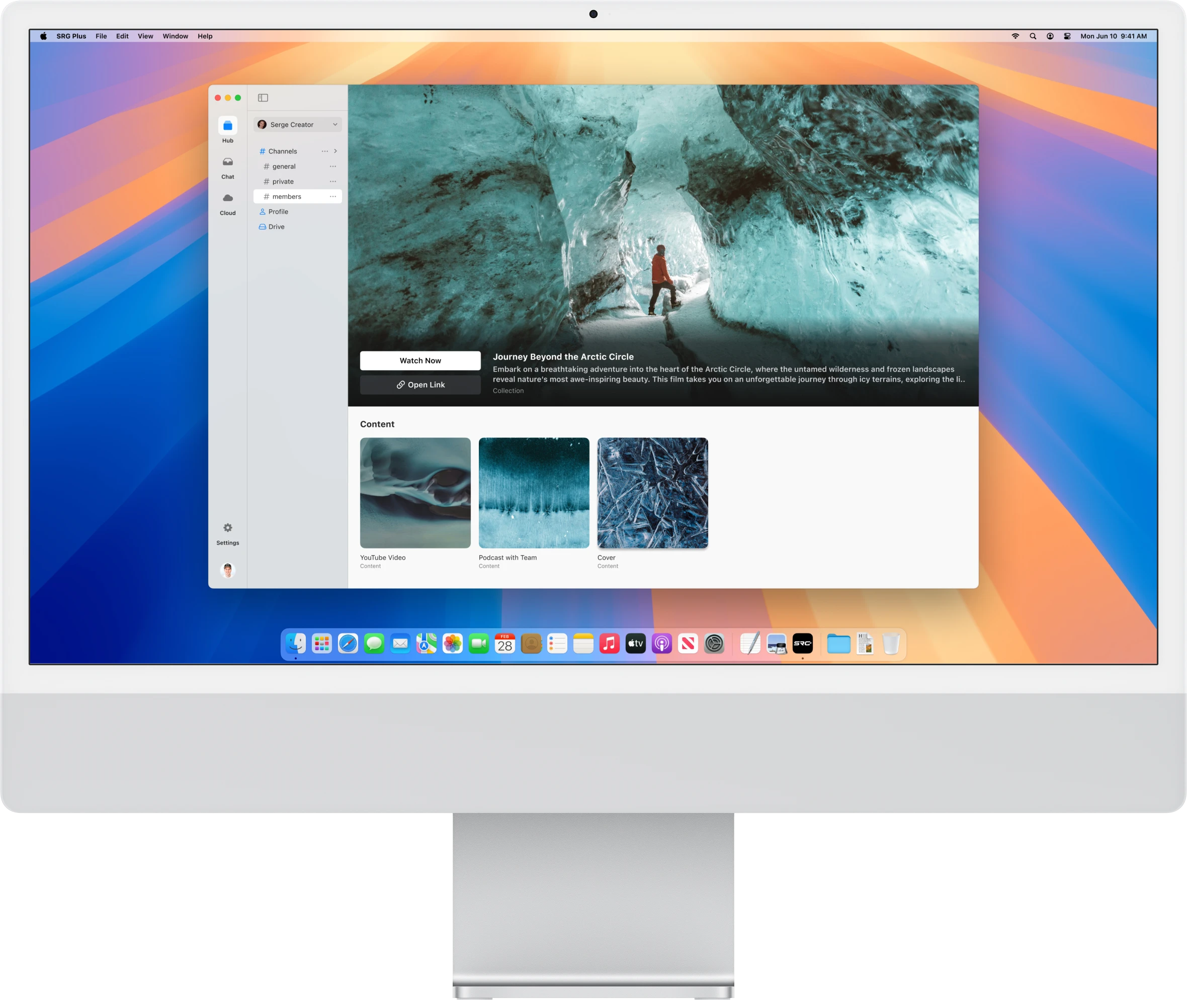SRG+ web app shown on an iMac
