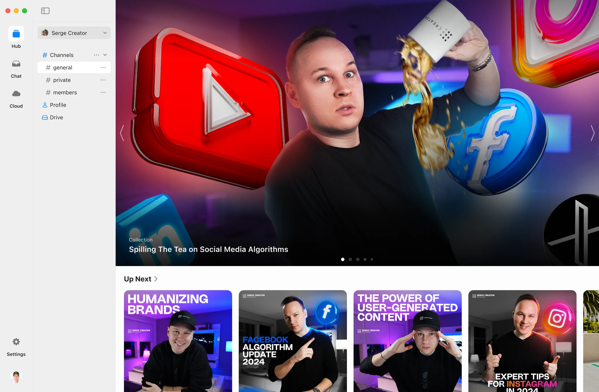 SRG+ on a Mac: channels of trainings and videos