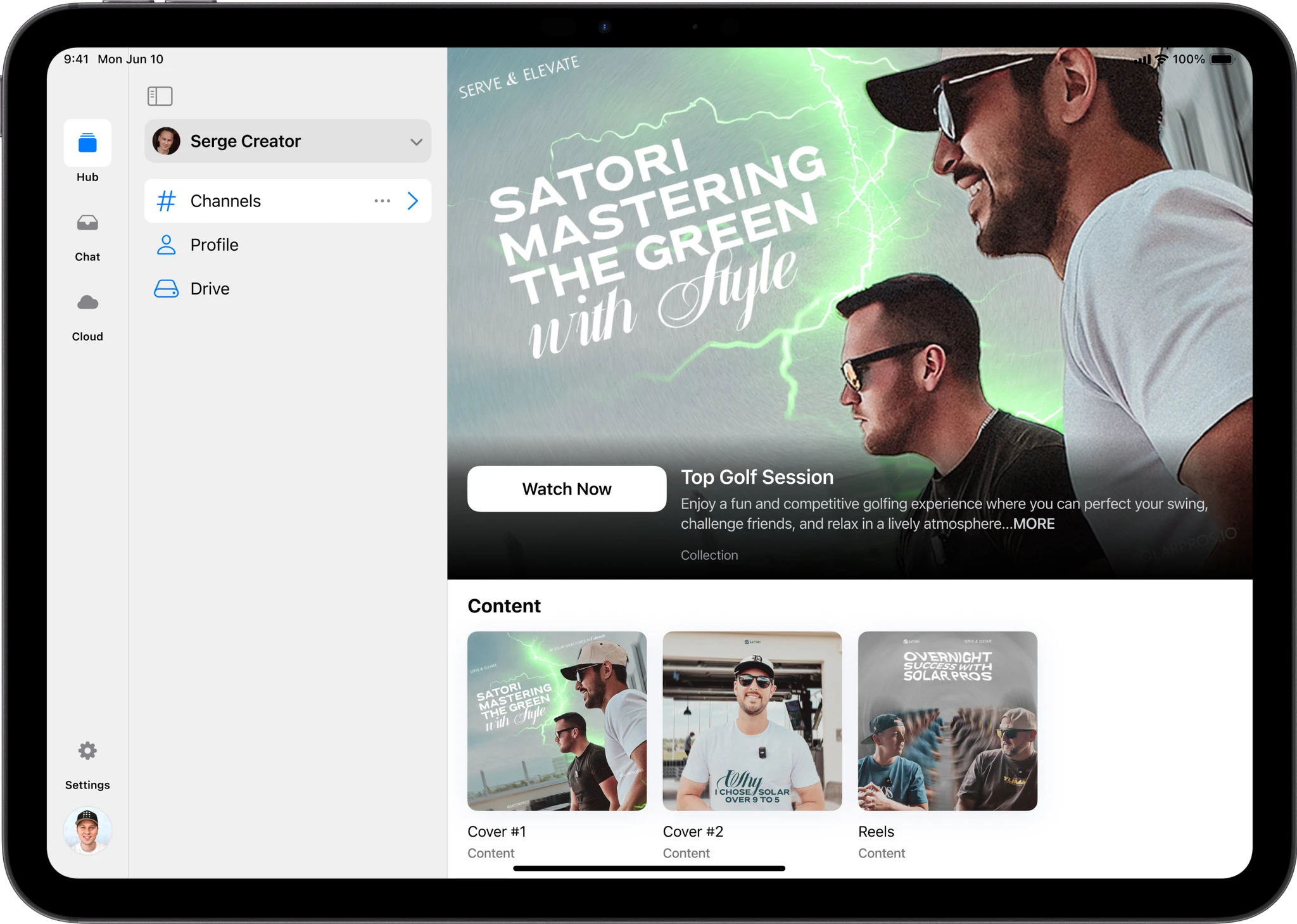 A branded channel page in SRG+ on an iPad