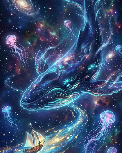 A glowing creature swimming among the stars