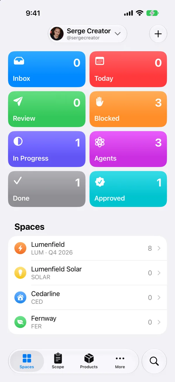 SRG+ Teams on iPhone: work by status and the list of spaces